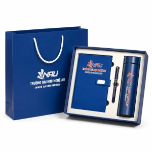 Bộ Quà Tặng Giftset 3 Món In Logo Theo Yêu Cầu (Sổ Da, Bình Giữ Nhiệt Hiển Thị Nhiệt Độ, Bút Ký)