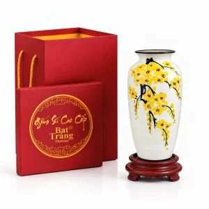 Bình Gốm Men Xước Bát Tràng Vẽ Hoa Mai In Logo