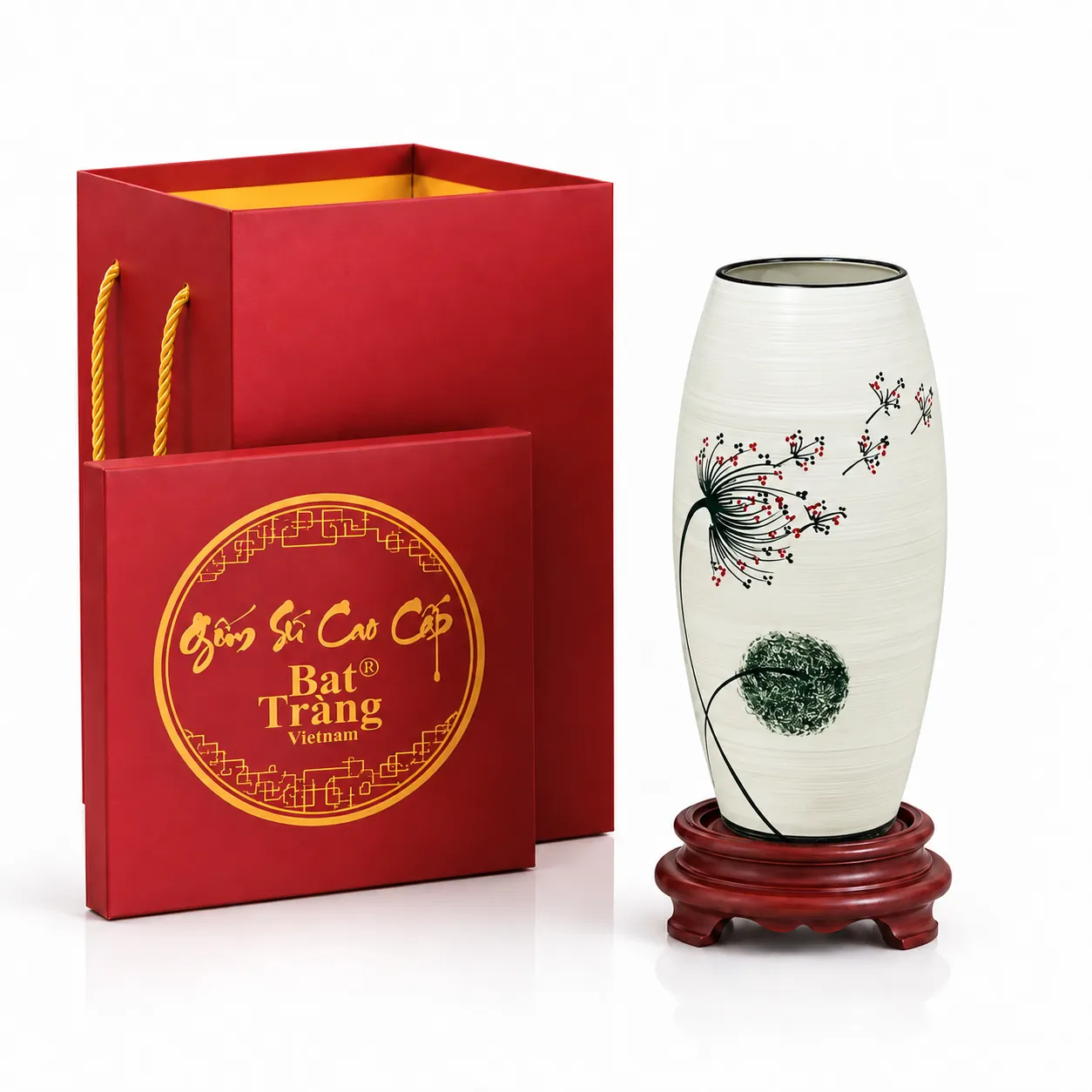 Bình Hoa Gốm Bát Tràng Men Xước Vẽ Bồ Công Anh