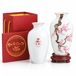 Bình Hoa Kẻ Vàng Kim Vẽ Hoa Đào - Quà Tặng Công Ty Vàng Bạc Đá Quý TJC