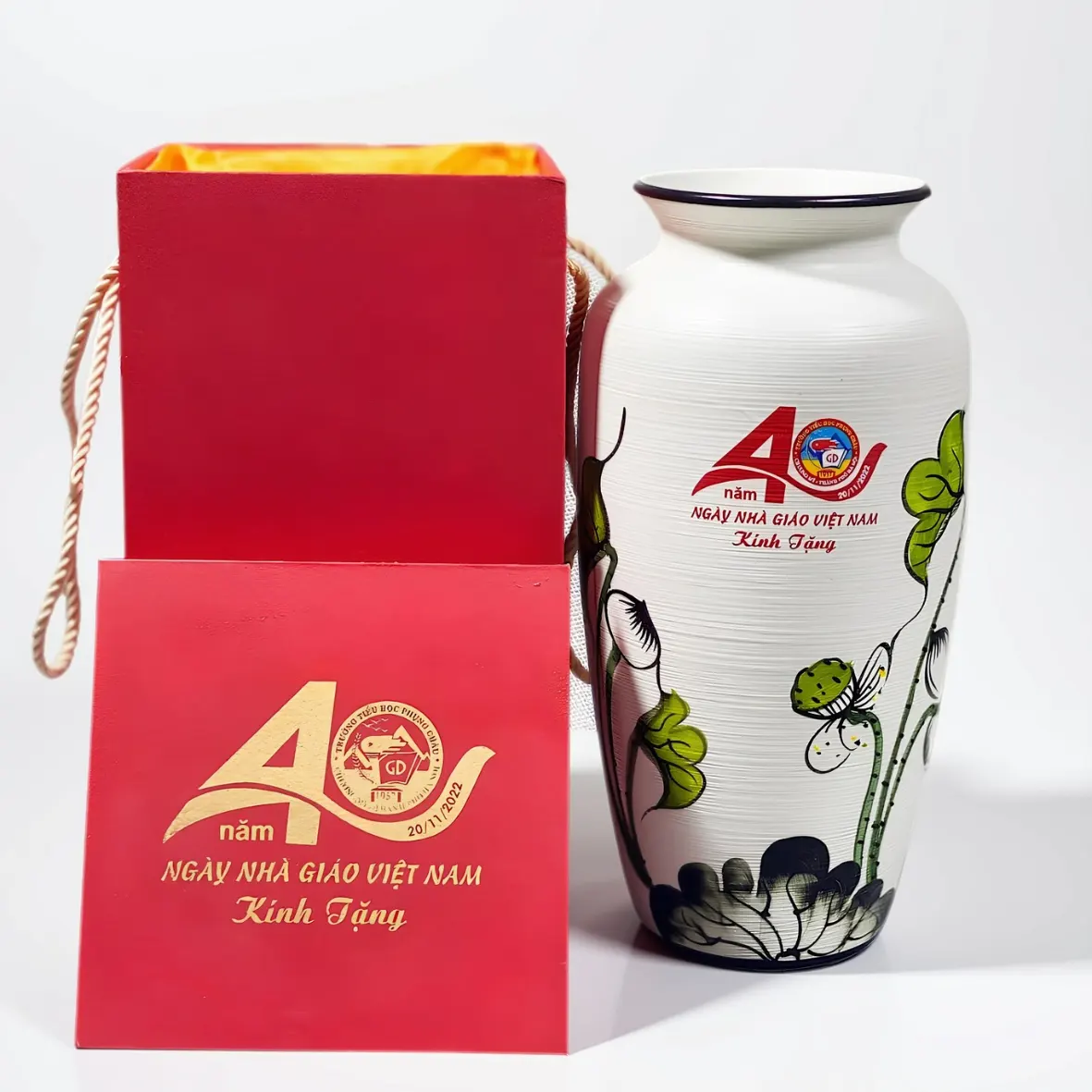 Bình Hoa Sen Xanh In Logo - Quà Tặng 20/11