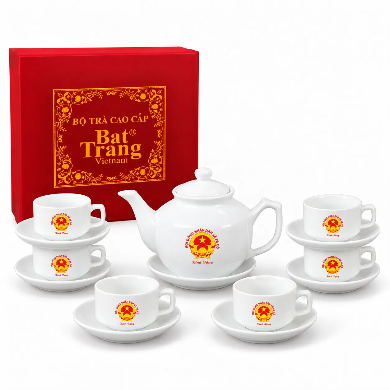 Bộ Ấm Chén Trắng Bát Tràng In Logo