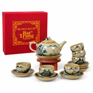 Bộ Ấm Chén Vẽ Tay Sơn Thuỷ Hữu Tình